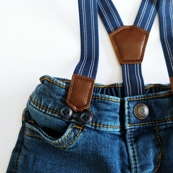 Baby B'Gosh Knit-Denim Removable Suspender Pants 6 Months - Picture 6 of 8